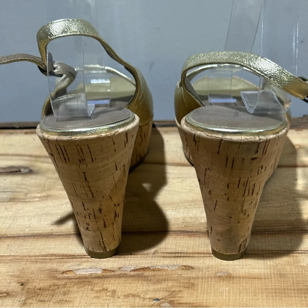 Marc Fisher Espadrille Wedge Platform Sandals‎ Gold Metallic Size 8.5 A21